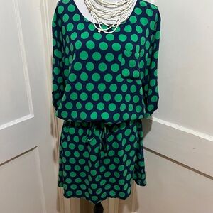 Casual Banana Republic Navy and Green Polka Dot Summer Dress Womens XL